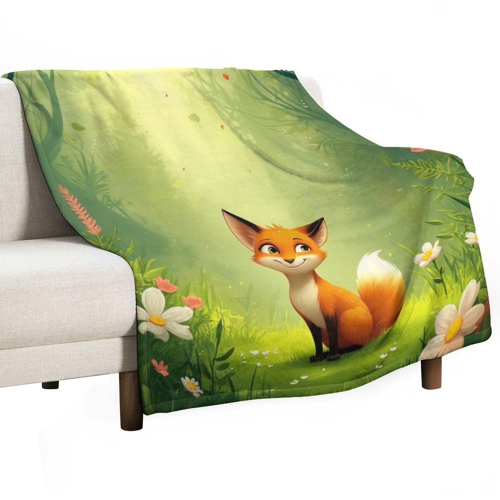 Cute Fox in Enchanted Forest Blankets Bedroom Living Room Sofa Throw