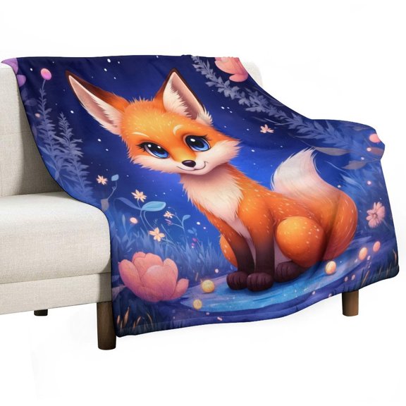 Cute Fox in Enchanted Garden Blanket Soft Throw Warm Lightweight Plush Blanket for Couch Bed Sofa