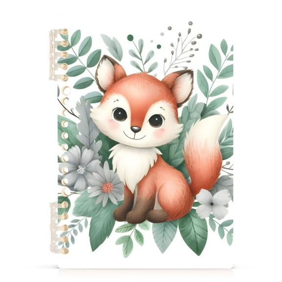 Cute Fox in Floral Bouquet Notebooks 1-subject Journal 60 Sheets A5 College Ruled Paper Detachable Ring 8.3"x5.7"