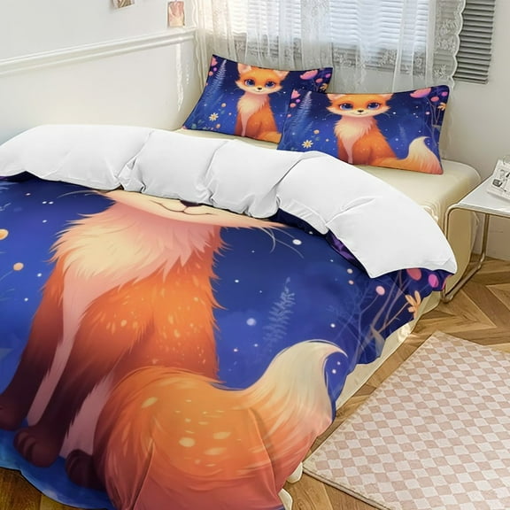 Cute Fox in Magical Garden 3D Duvet Cover Set Quilt Cover Theme of teenager for Bedroom Decoration