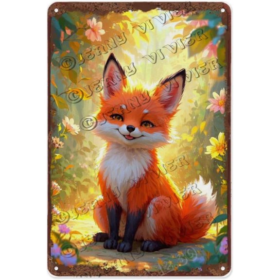 Cute Fox in the Forest Metal Sign 8x12 Inch | Perfect for Woodland Themed Spaces, Bedrooms, or Offices | Great Gift for Animal Enthusiasts
