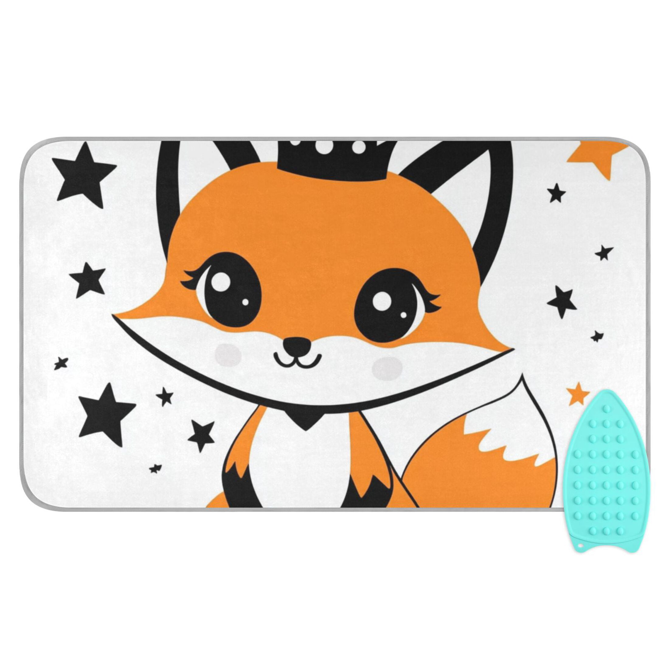 Cute Fox with Crown Stars Ironing Mat Blanket Portable Travel Ironing Pad Heat Resistant Pad 47.2" x 27.6”