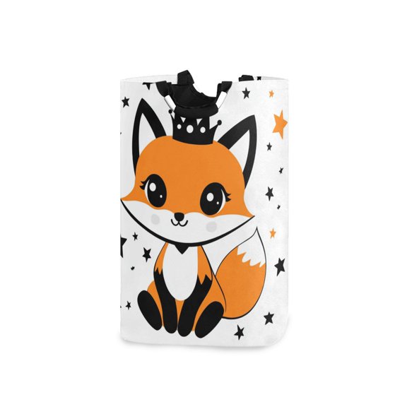Cute Fox with Crown Stars Laundry Basket with Handles Foldable Laundry Hamper Freestanding Washing Bin 50L
