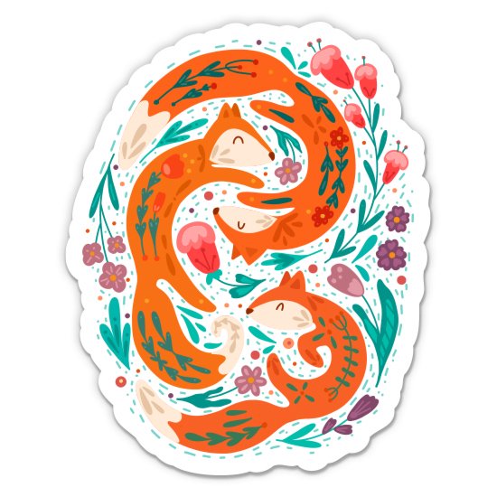 Cute Foxes Boho Style - 3" Vinyl Sticker - For Car Laptop Water Bottle Phone - Waterproof Decal
