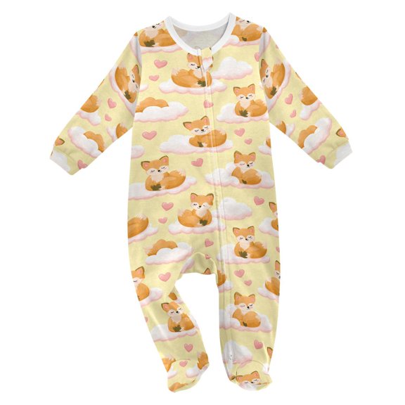 Cute Foxes Clouds Baby One-Piece Footies Newborn Rompers Cotton Footed Outfit for Boys Girls 0-24 Months