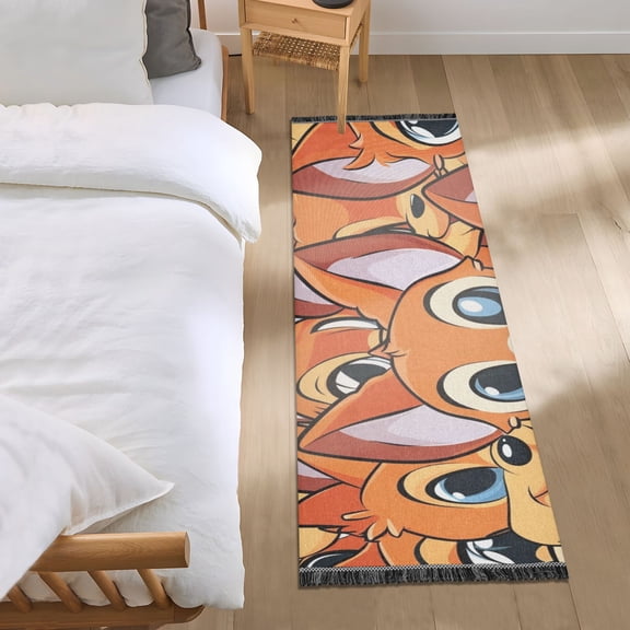 Cute Foxes Face Runner Area Rug 2x6 Soft Non-Slip Washable Bedside Carpet for Hallway Bedroom Living Room Home Decor