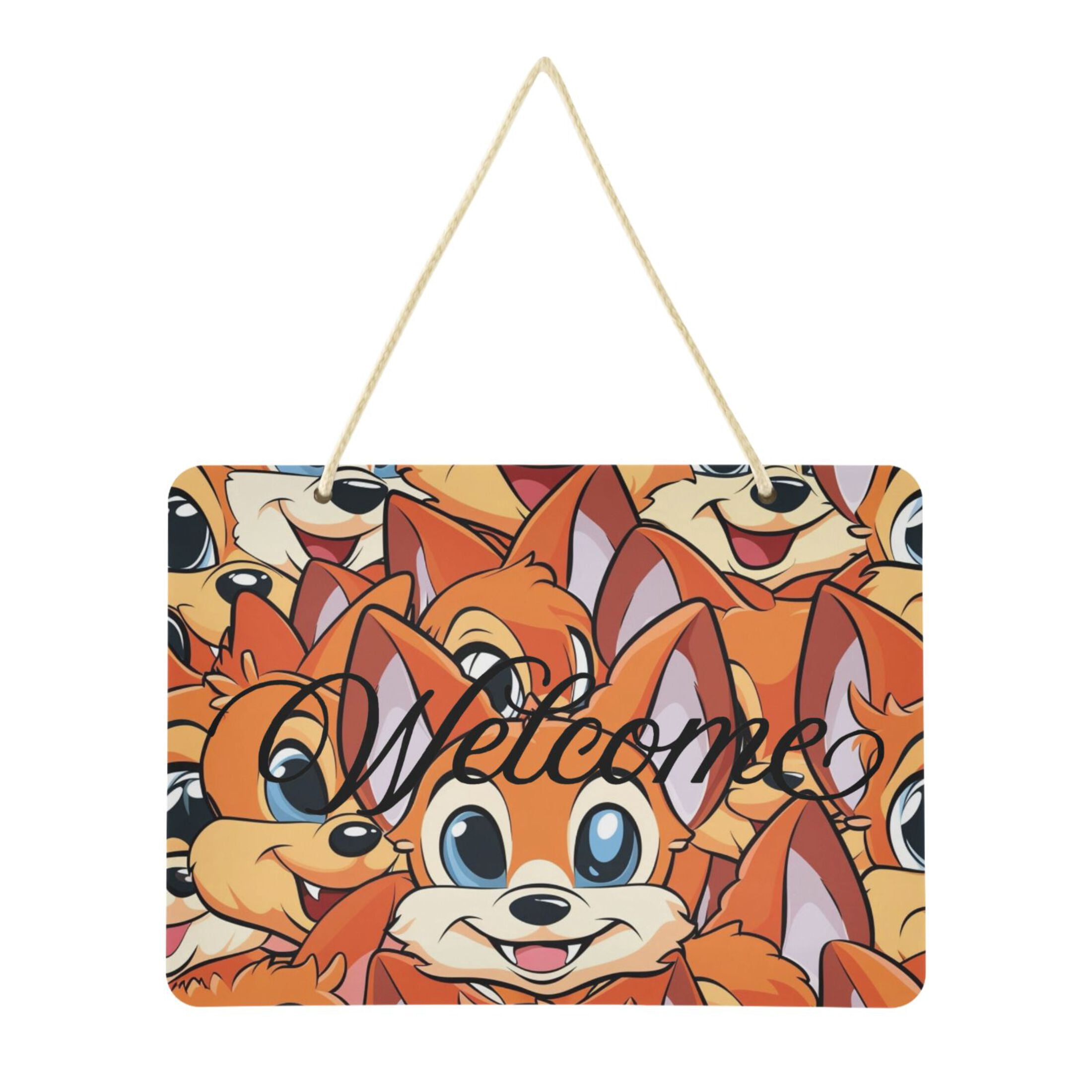 Cute Foxes Face Welcome Sign Front Door PVC 14x10 inch Hanger Hello ...