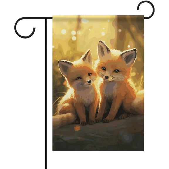 Cute Foxes Garden Flag 12x18 Inch Welcome Outdoor Decoration Flags Double Sided All Seasons Yard Flag for Home, Farmhouse, Spring Decor