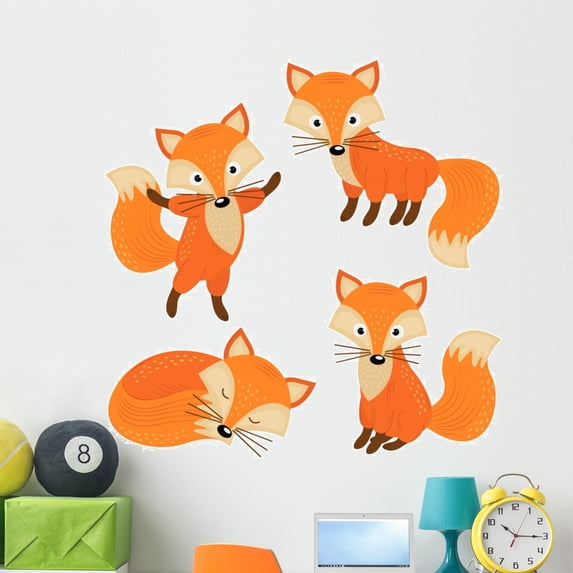 Cute Foxes Wall Decal Sticker Set Wallmonkeys Individual Peel and Stick Graphics on a (48 in H x 48 in W) Sticker Sheet WM502669