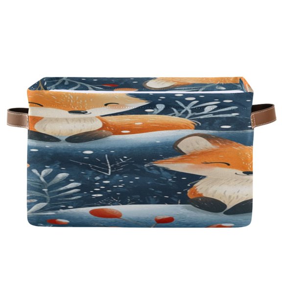Cute Foxes in Winter Leaves Snow Square Storage Bins with Handles Collapsible Containing Box 1 Pack