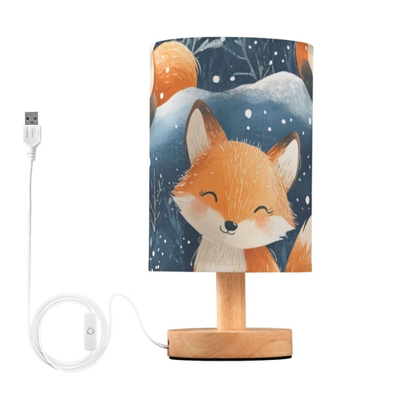 Cute Foxes in Winter Leaves Snow Table Lamp with USB Port LED Warm Light Lamp Night Light Home Decor