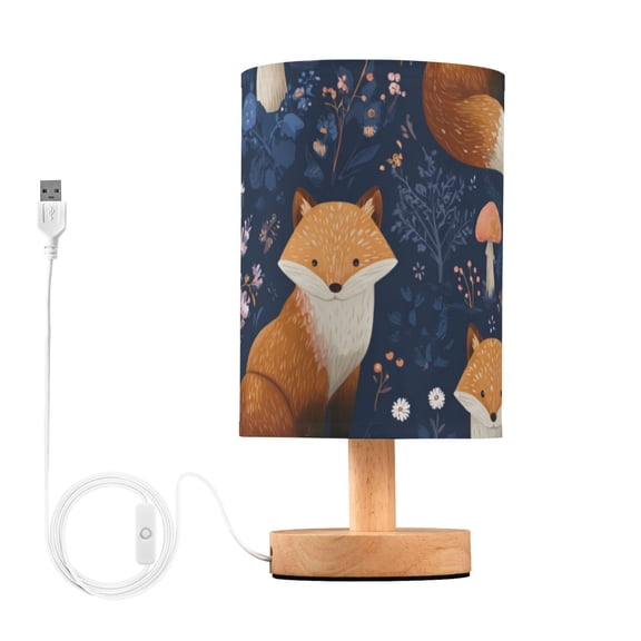 Cute Foxes with Mushrooms Flowers Table Lamp with USB Port LED Warm Light Lamp Night Light Home Decor