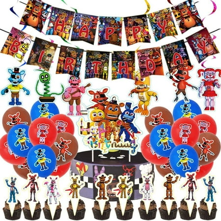 Cute Freddy Nights Birthday Decorations Party Supplies Balloon Cake Cupcake Topper Banners