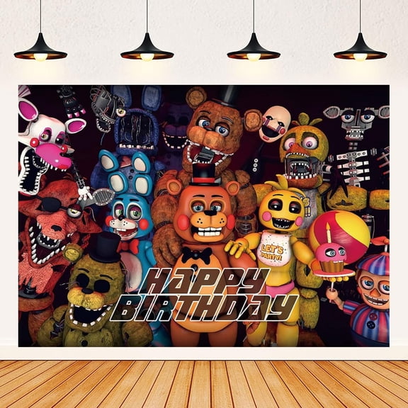 Cute Freddy's Backdrop, Night Freddy Birthday Party Background Photo Booth Wall Posters and Photo Background Cake Tablecloth Decor Supplies, 5x3ft, 150 x 100 cm