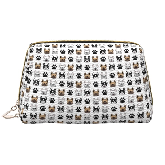 Cute French Bulldog_A Makeup Bag, Large Capacity Travel Cosmetic Bag for Women Girls- Travel Toiletry Bag Leather Portable Waterproof Makeup Case Organizer with Handle
