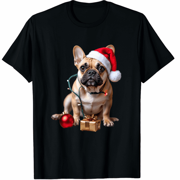 Cute French Bulldog Christmas Tree Santa Xmas Lights Dog T-Shirt for Men Women