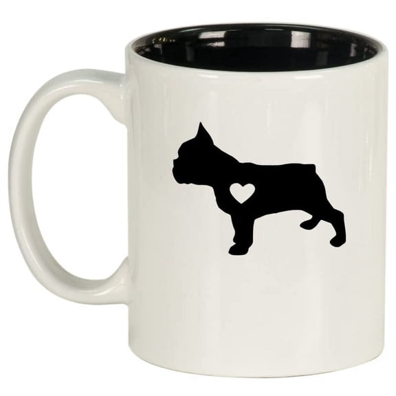 Cute French Bulldog With Heart Ceramic Coffee Mug Tea Cup Gift for Her, Women, Wife, Mom, Sister, Girlfriend, Friend, Coworker, Daughter, Birthday, Frenchie, Cute, Puppy, Dog Lover (11oz White)