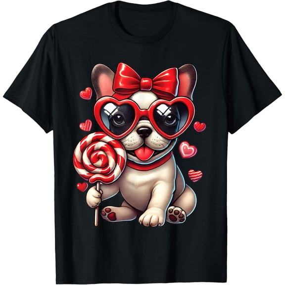 Cute French Bulldog Love Day Heart Bow Dog Lovers T-Shirt