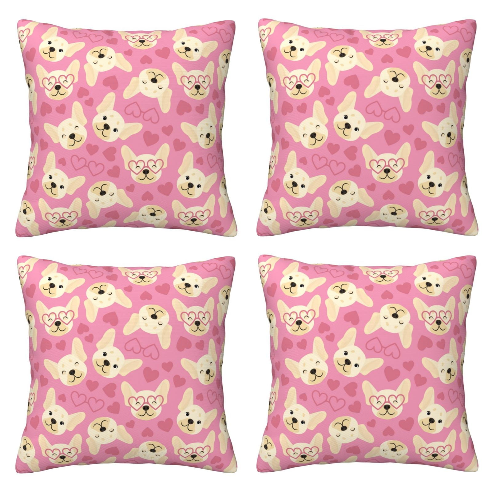 Cute French Bulldog Love Glasses Decorative Throw Pillow Covers 4 Packs