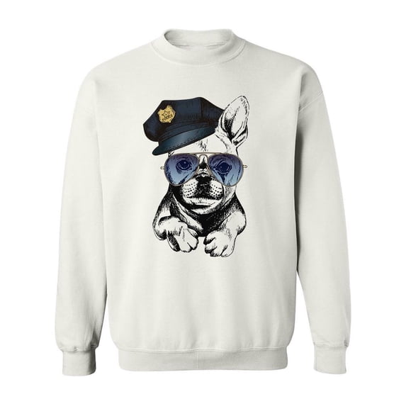 Cute French Bulldog Officer Sweatshirt Men - Men Sweatshirt, White, 2XL