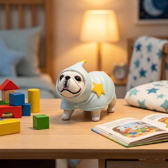 Cute French Bulldog Resin Statue in Pajamas 12x9x7cm, Dog Figurine for Living Room Bedroom Office Desk, Hand Painted Home Decor Gift for Dog Lovers