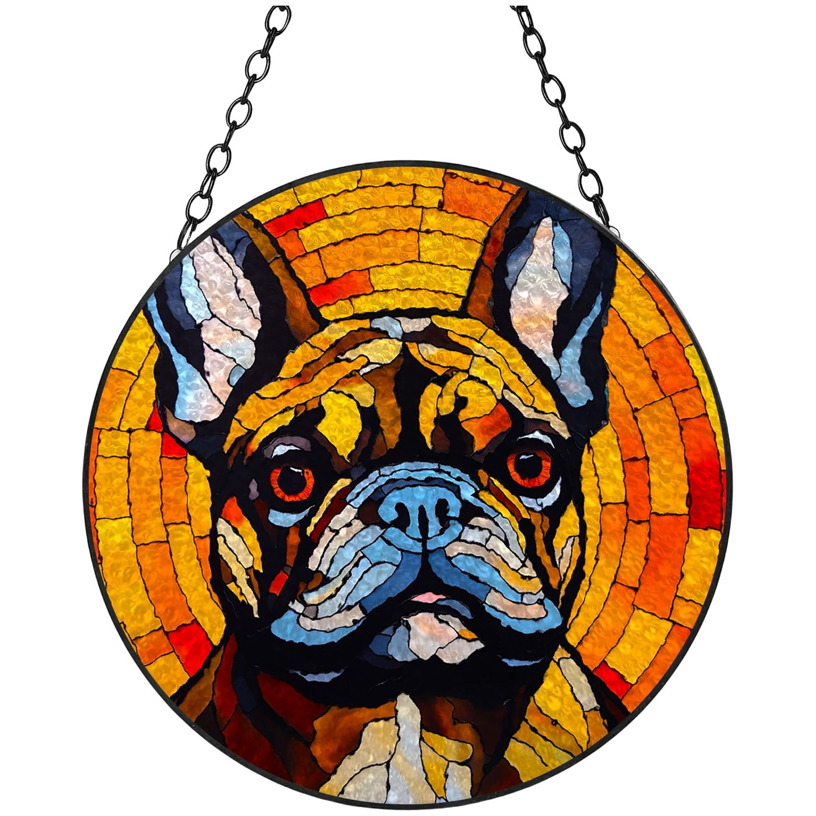 Cute French Bulldog Stained Glass Suncatcher Window Hangings Colored