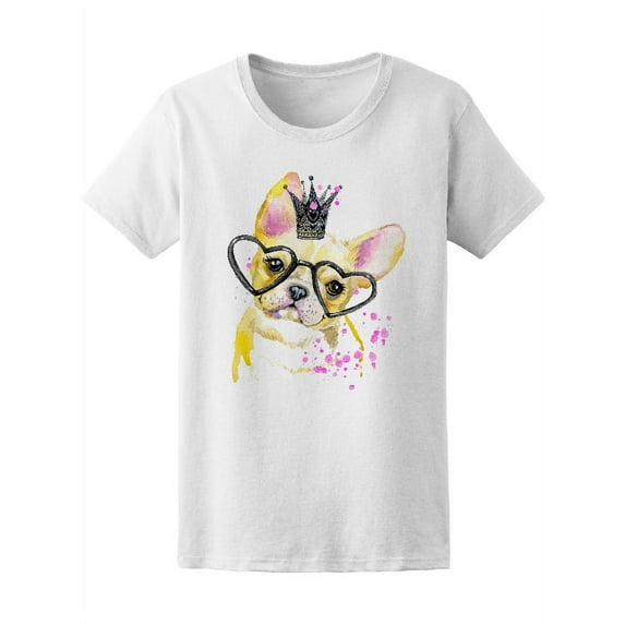 Cute French Bulldog With Glasses T-Shirt Women -Image by Shutterstock, Female Medium