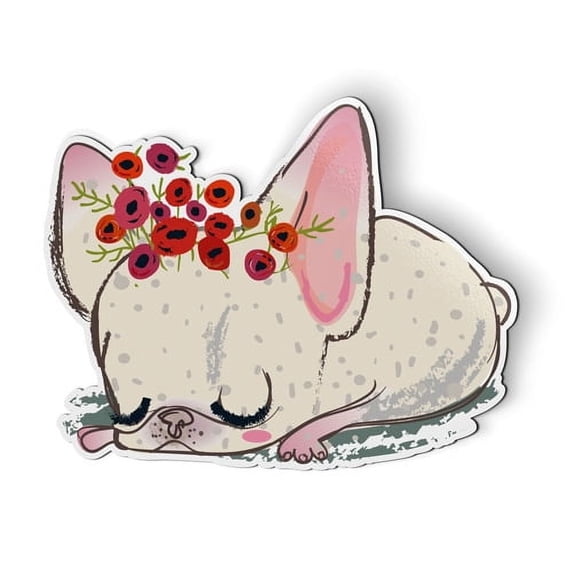 Cute French Bulldog with Flowers - 5" Magnet for Car Locker Refrigerator