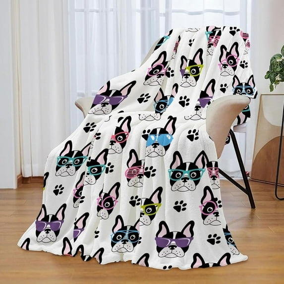 Cute French Bulldogs Ultra Soft Cozy Flannel Blanket - Lightweight Warm Blankets - Pet Throw Blanket - for Adults Outdoor Travel, Indoor Bed Couch Sofa Room Decor All Seasons 60'''' x 80''''