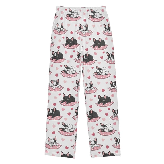 Cute French Dogs Pink Pajama Pants Soft and Lightweight Elastic Waistband Pajama Pants