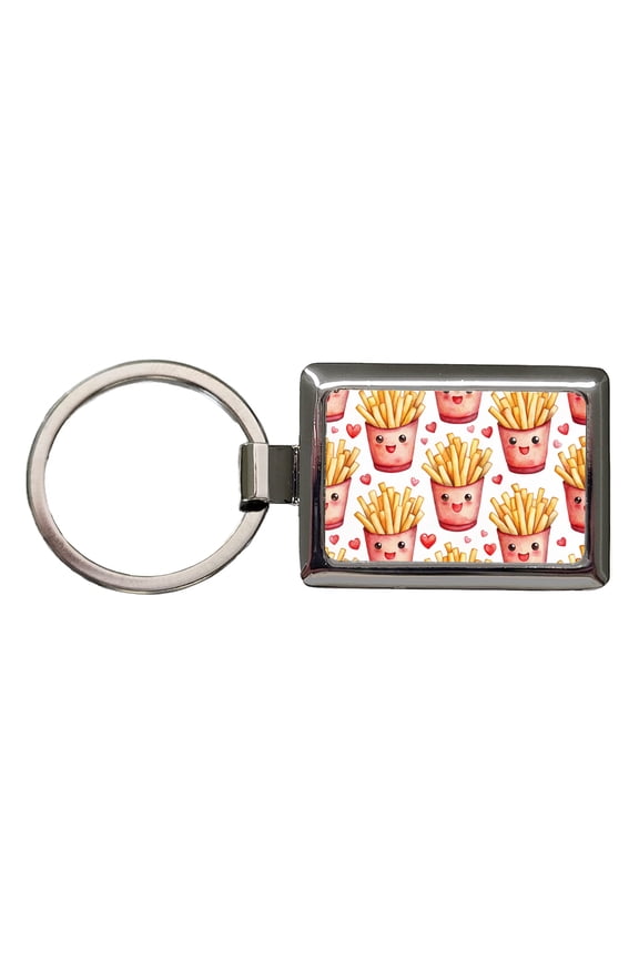 Cute French Fries Hearts Watercolor Metal Rectangle Keychain
