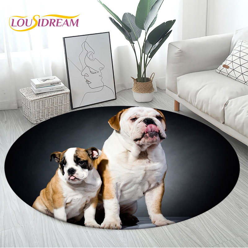 Cute French Pit Bull Dog Pet Pup Round Area Rug Carpet for Living Room ...
