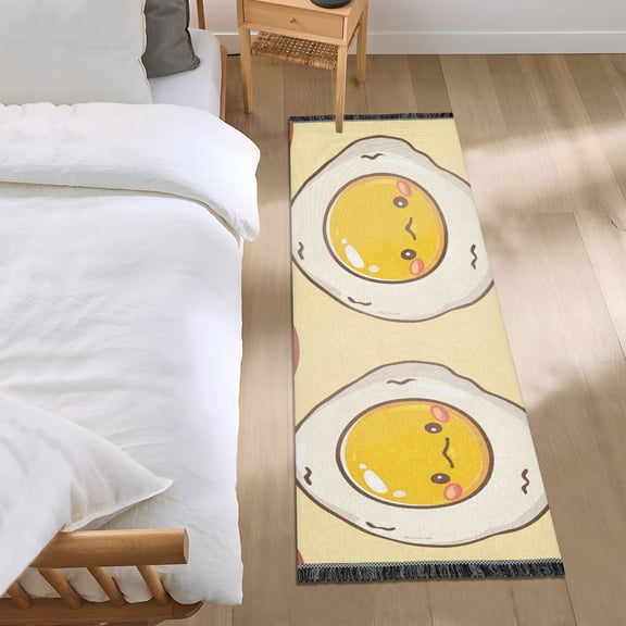 Cute Fried Egg Faces Bedside Runner Rug 2'x 6' Non Slip Carpet Floor Mat Area Rug