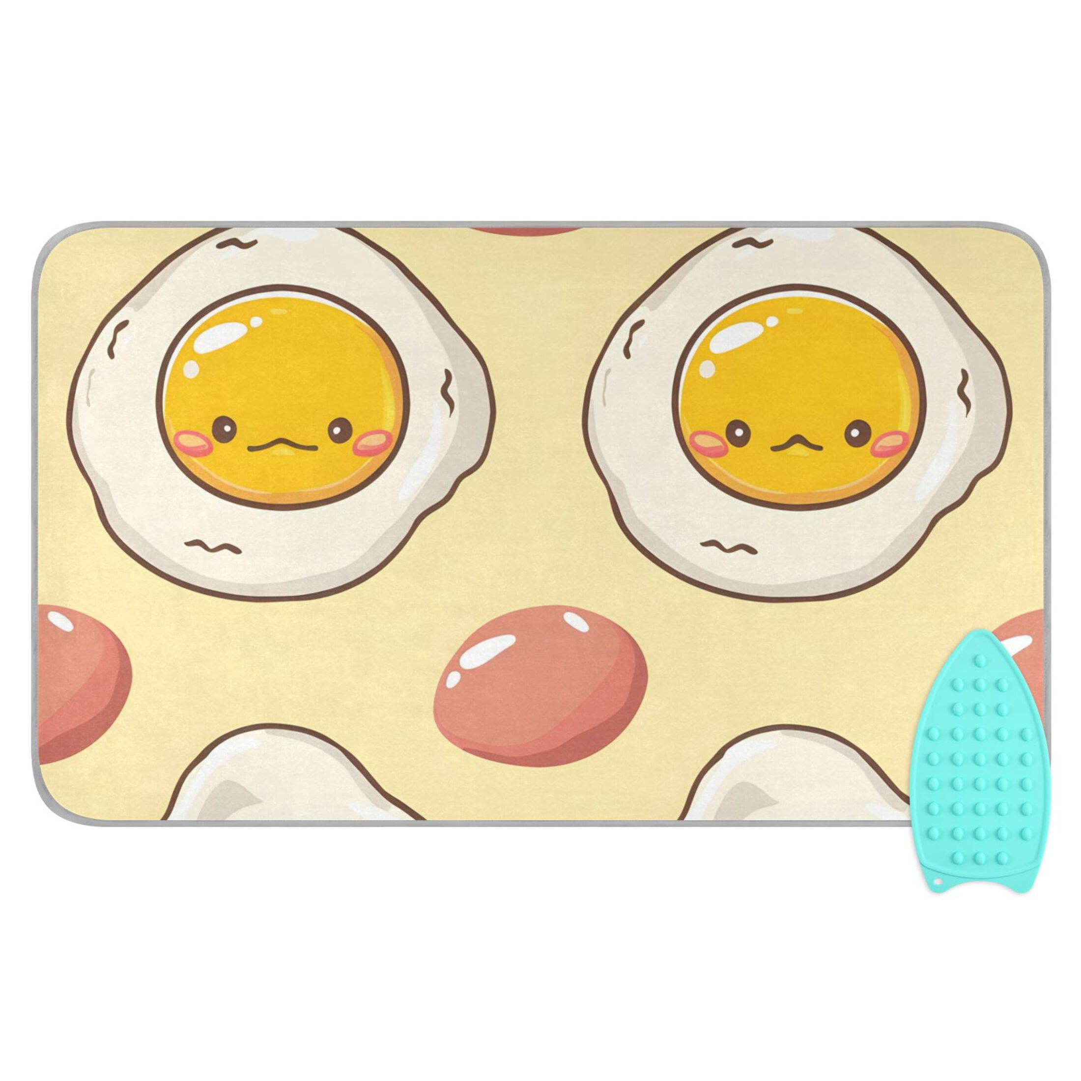 Cute Fried Egg Faces Ironing Mat Blanket Portable Travel Ironing Pad Heat Resistant Pad 47.2" x 27.6”