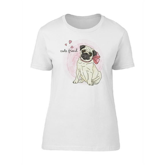 Cute Friend. Pug With Bowtie T-Shirt Women -Image by Shutterstock, Female x-Large