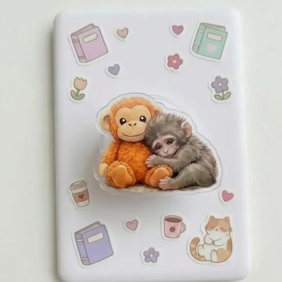 Cute Friendship Animal Phone Grip, Monkey and Bear Hug Acrylic Stand, Wholesome Gift for Her