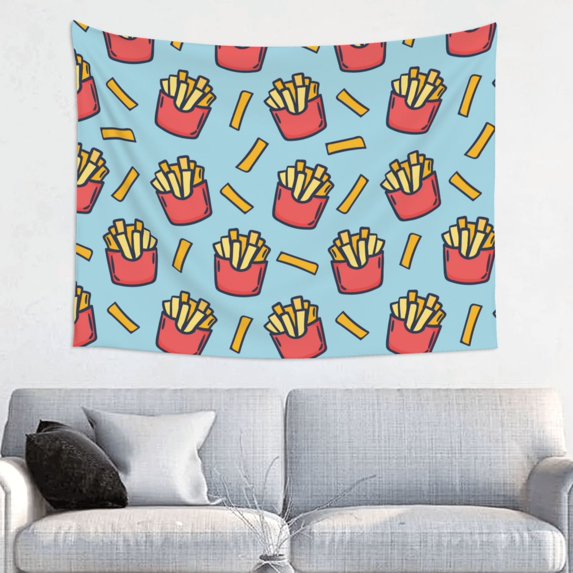 Cute Fries Blue A Tapestry for Bedroom - Tapestry Wall Hanging Wall Tapestry for Dorm Wall Decor Home Decoration , Aesthetic Funny Tapestry 29 x 37in