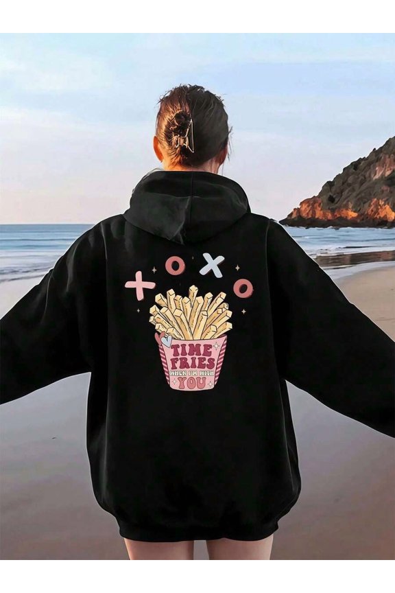 Cute Fries Graphic Hoodie ,Women's Double-Sided Printed Casual Comfortable Hoodies, Autumn And Winter Casual Versatile Jackets (1 PC)