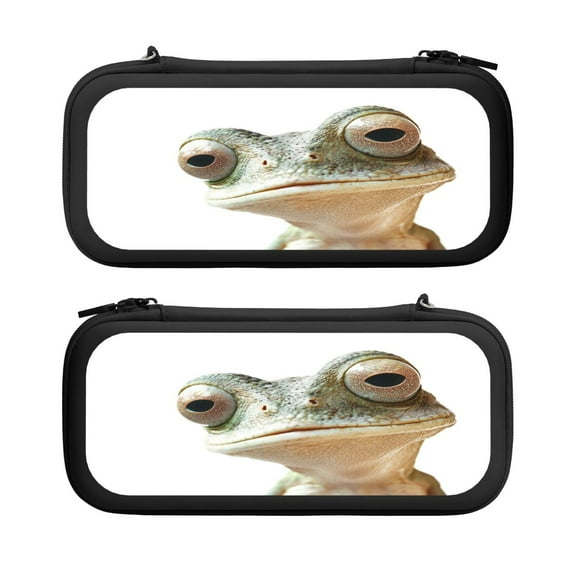Cute Frog (1), Carrying Case For Nintendo Switch & OLED Version, Eva Lightweight Shockproof Protective Pouch Case for Game Console & Accessories with 10 Game Card Slot & Wristband, Black