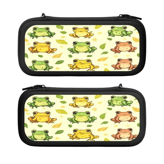 Cute Frog (3), Carrying Case For Nintendo Switch & OLED Version, Eva Lightweight Shockproof Protective Pouch Case for Game Console & Accessories with 10 Game Card Slot & Wristband, Black