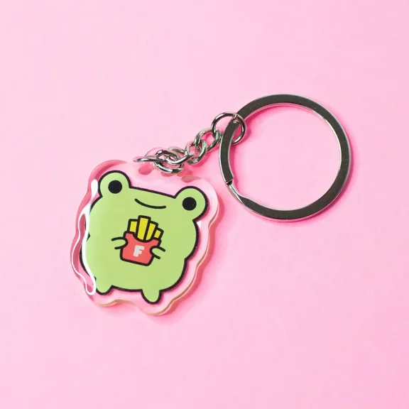 Cute Frog Acrylic Keychain  Kawaii Frog & Fries Charm, Adorable Animal Keyring, Fun Bag Charm Gift