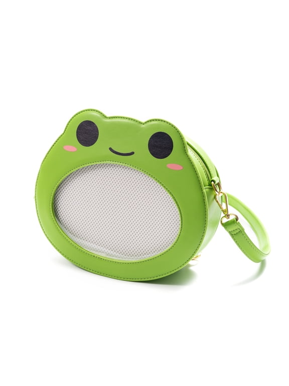 Cute Frog Bag Crossbody Backpack Purse Leather for Pins Badge Display Gift for Birthday Animal Lover
