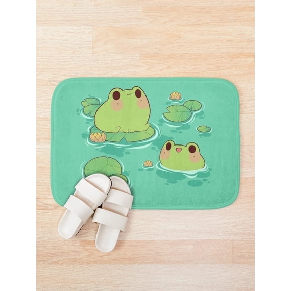 Cute Frog Bath Mat with Lily Pad Design, Rectangular Bathroom Floor Mat, 15.7 x 23.6 in or 19.7 x 31.5 in
