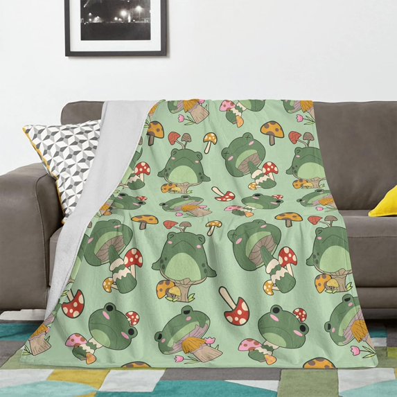 Cute Frog Blanket Gifts for Frog Lovers Soft Frog Mushroom Throw Blanket for Couch Sofa Bed Cozy Plush Fuzzy Cute Frog Blankets Adults Kids Teens Frog Gifts