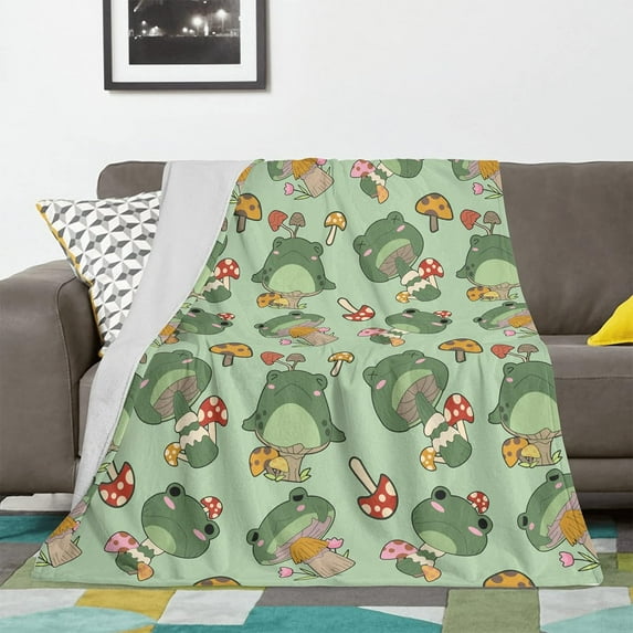 Cute Frog Blanket Gifts for Frog Lovers Soft Frog Mushroom Throw Blanket for Couch Sofa Bed Cozy Plush Fuzzy Cute Frog Blankets Adults Kids Teens Frog Gifts