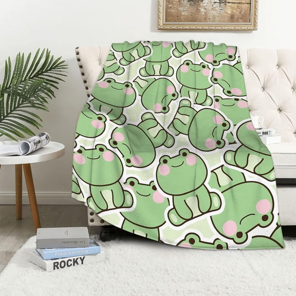 Cute Frog Blanket for Adults Green Frog Throw Blanket for Kids, Frog Gift for Frog Lover, Soft Cozy Flannel Blankets for Bed Couch Sofa 50x40 Inches