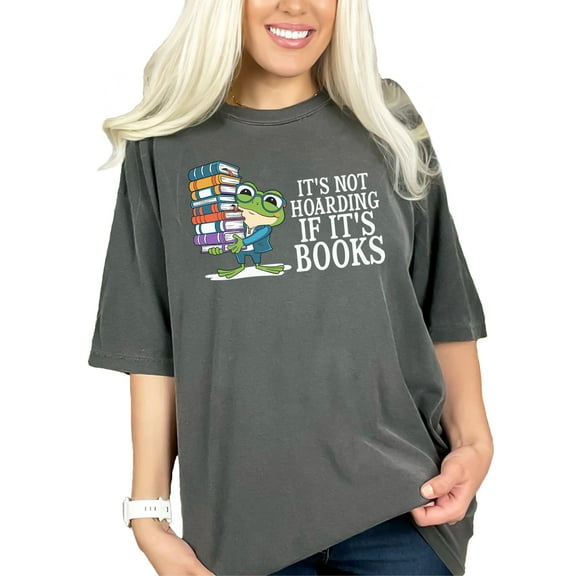Cute Frog with Books T-shirt, Funny Bookworm Tee, Reading Lover Gift, Book Hoarding Shirt, Cute Animal Illustration Top for Readers, Pepper Comfort Colors T-Shirt, Medium