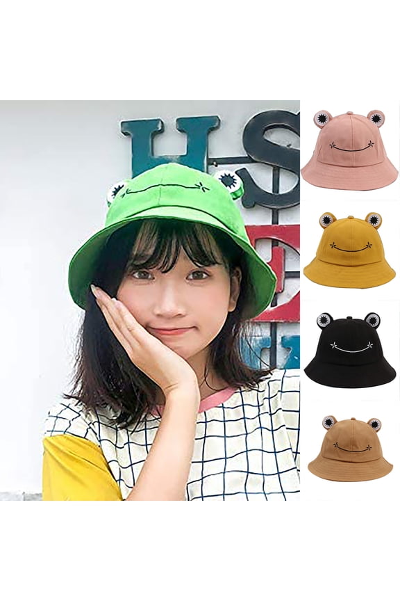 Cute Frog Bucket Hats Fisherman Cap Summer Beach Sun Protection Cap for Adults(Pink)