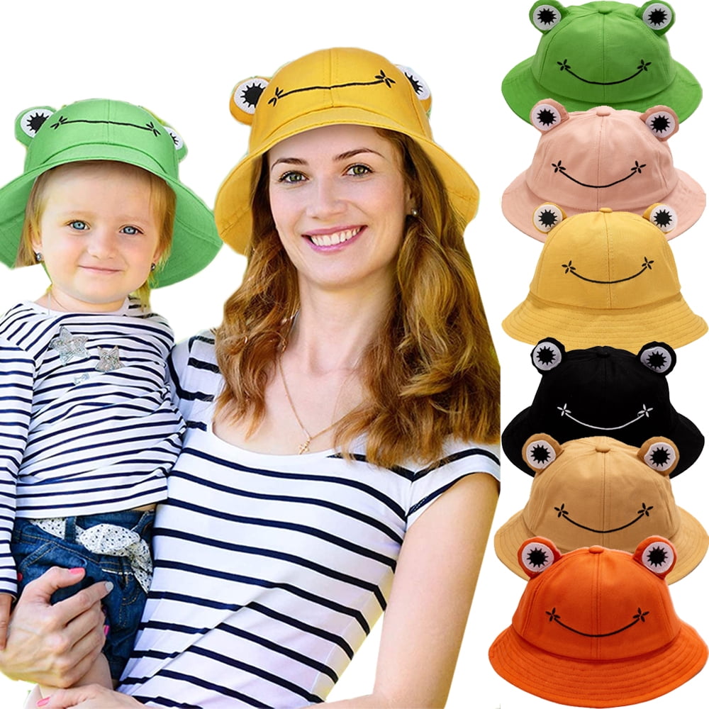 Cute Frog Bucket Sun Hat Funny Summer Packable Fisherman Cotton