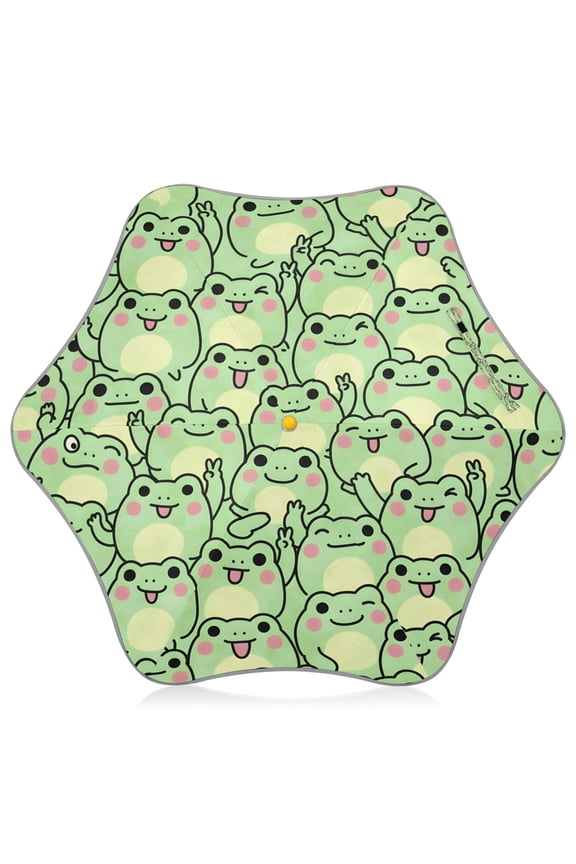 Cute Frog Cartoon Kids Umbrella Rain Umbrella Clear Grip Handle Folding Umbrellas UV50+ 35in
